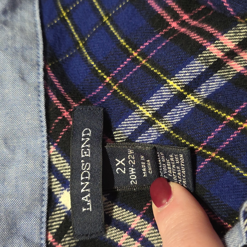 Lands' End Vibrant Plaid Falnnel Shirt in Blue and Pink - Picture 3 of 4